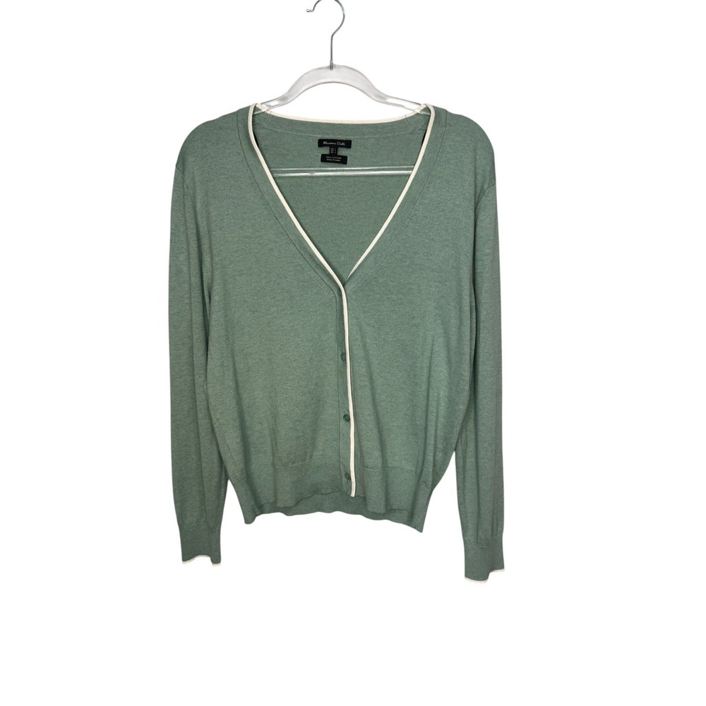 Massimo Dutti Silk Cotton Blend Cardigan Women's L Sage Green Career Office